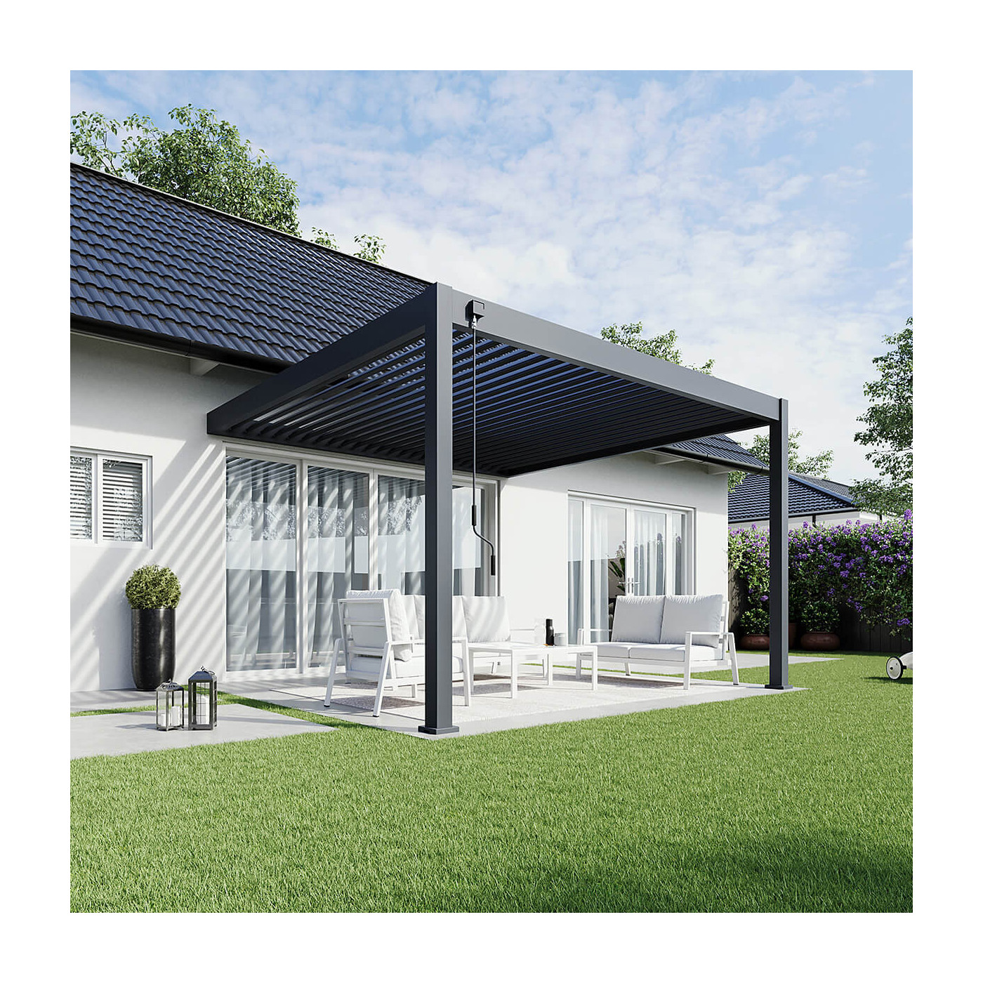 Pergola aluminiowa 3,6 x 4 m antracyt mocowana do sciany