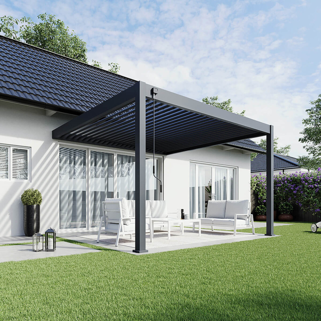 Pergola aluminiowa 3,6 x 4 m antracyt mocowana do sciany