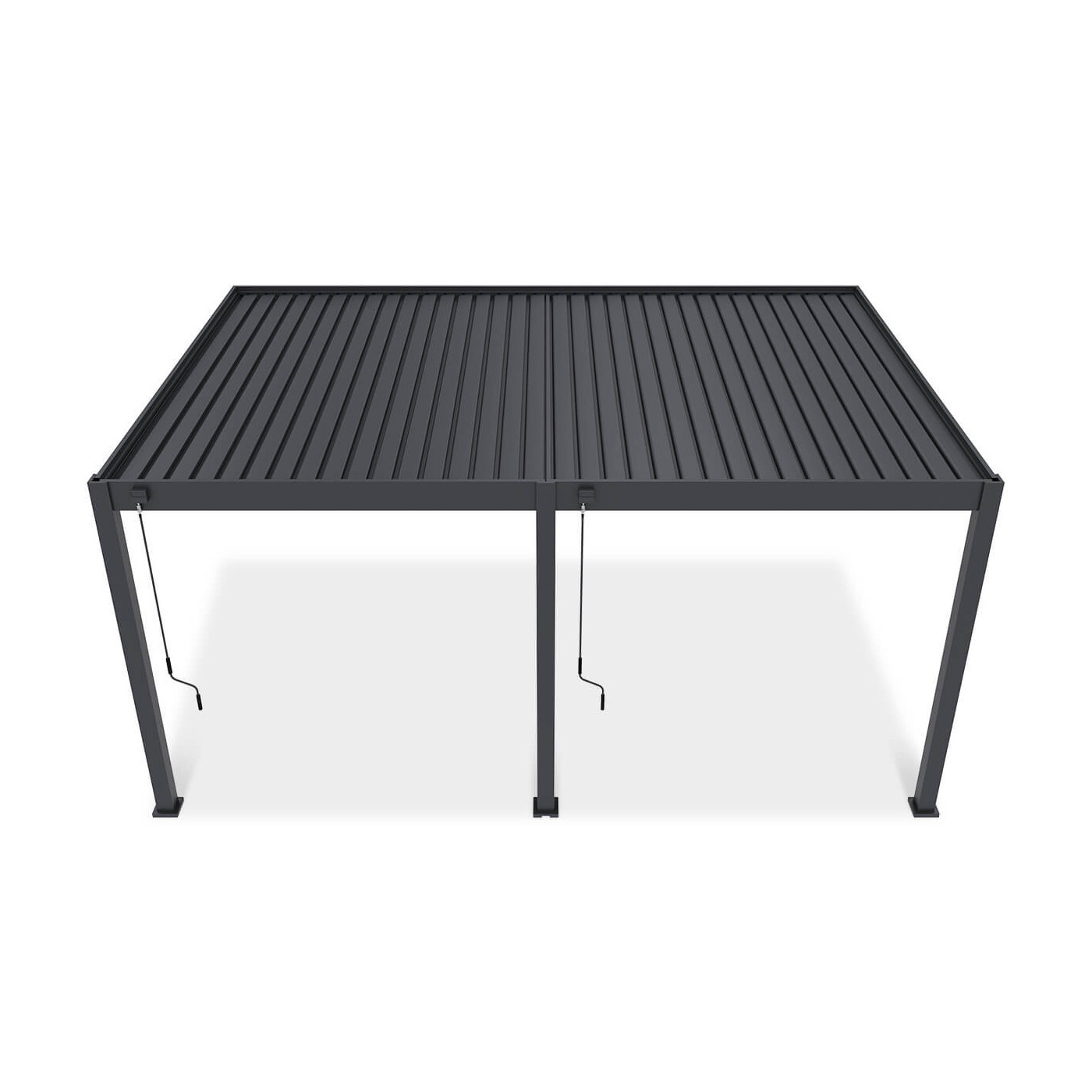 Boczne ujęcie pergoli tarasowej DELUXE WALL 3.6x5.3 w kolorze antracytowym na białym tle.