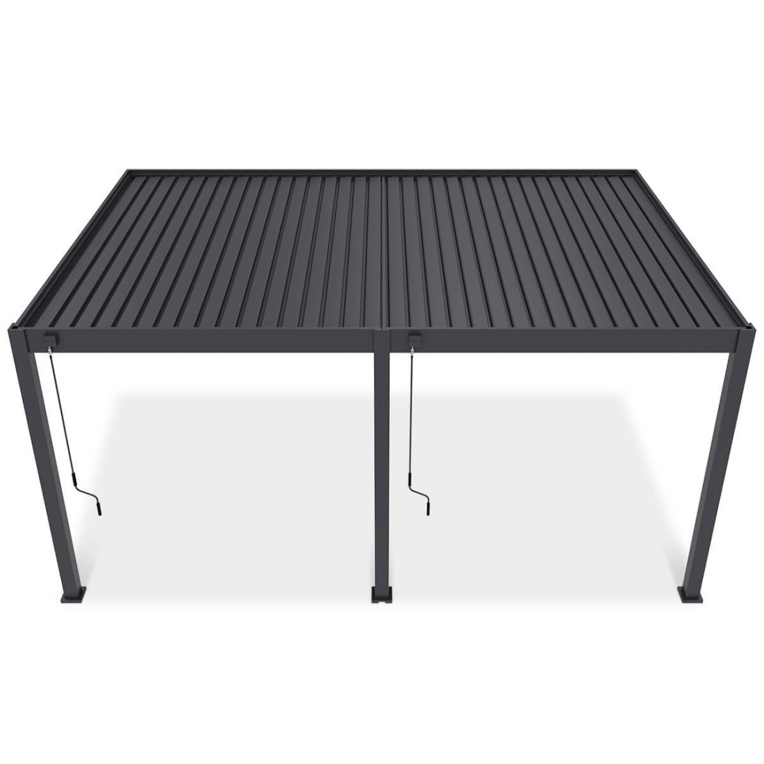 Boczne ujęcie pergoli tarasowej DELUXE WALL 3.6x5.3 w kolorze antracytowym na białym tle.