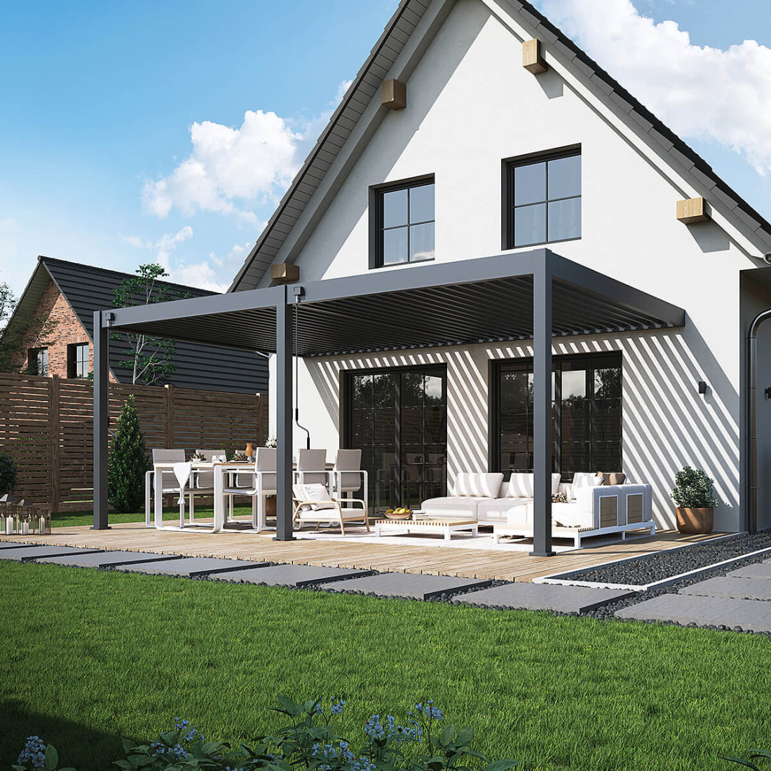 Pergola tarasowa DELUXE WALL 3,6x6 anthracite Gutroof