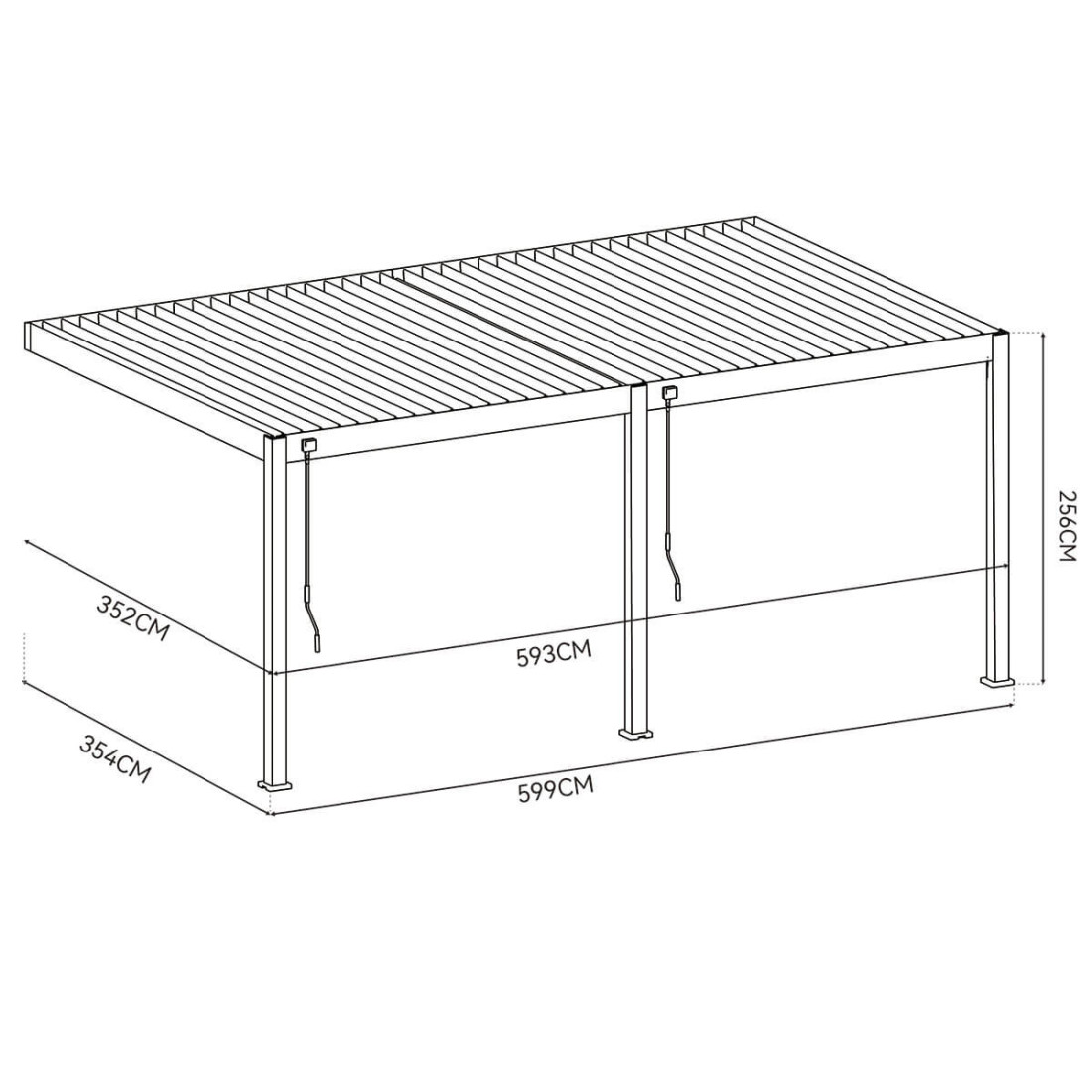 Pergola tarasowa DELUXE WALL 3.6x6 w kolorze antracytowym, widok z góry na białym tle.