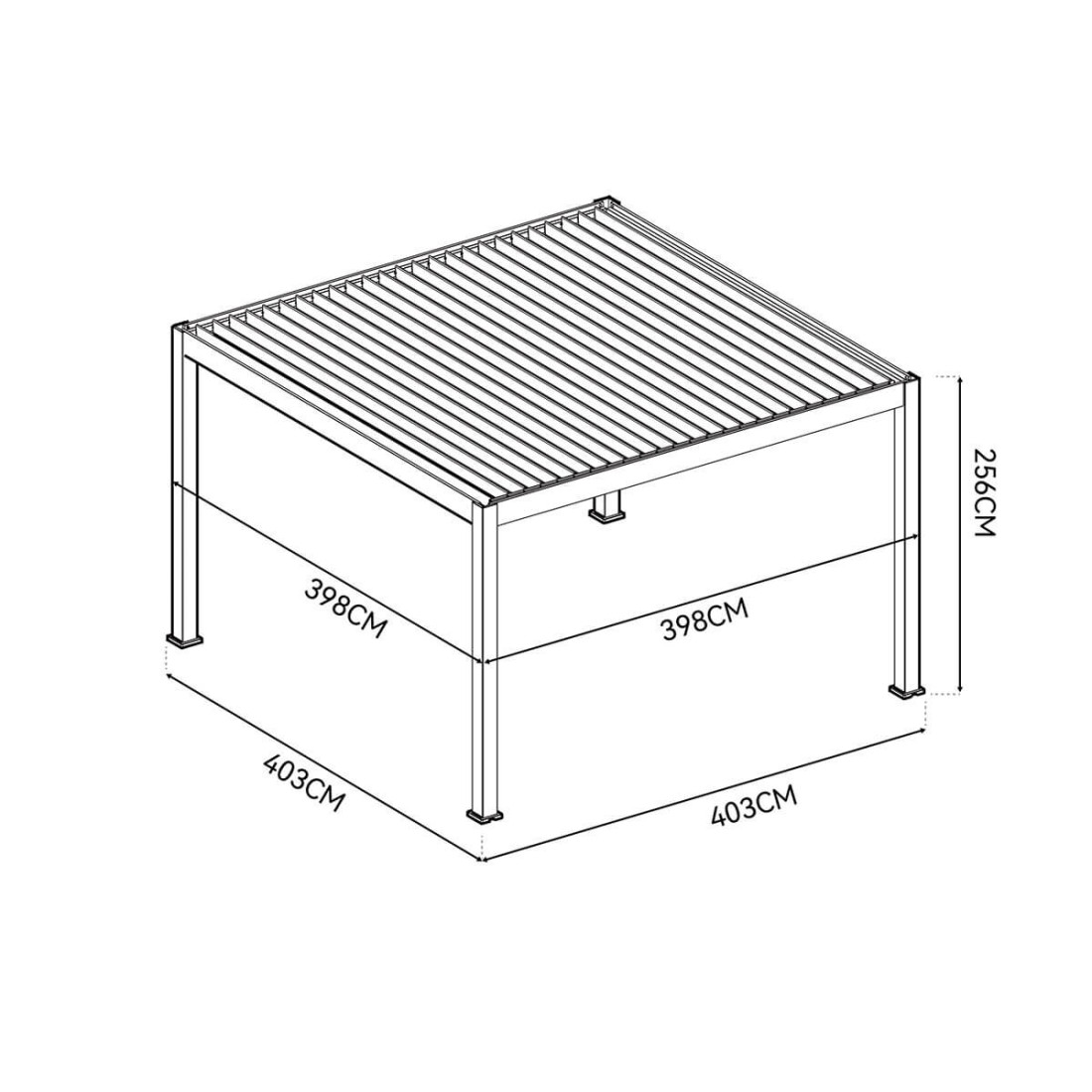 Widok z góry pergoli tarasowej Deluxe Pro Automatic+LED 4x4 w kolorze antracytowym na białym tle.