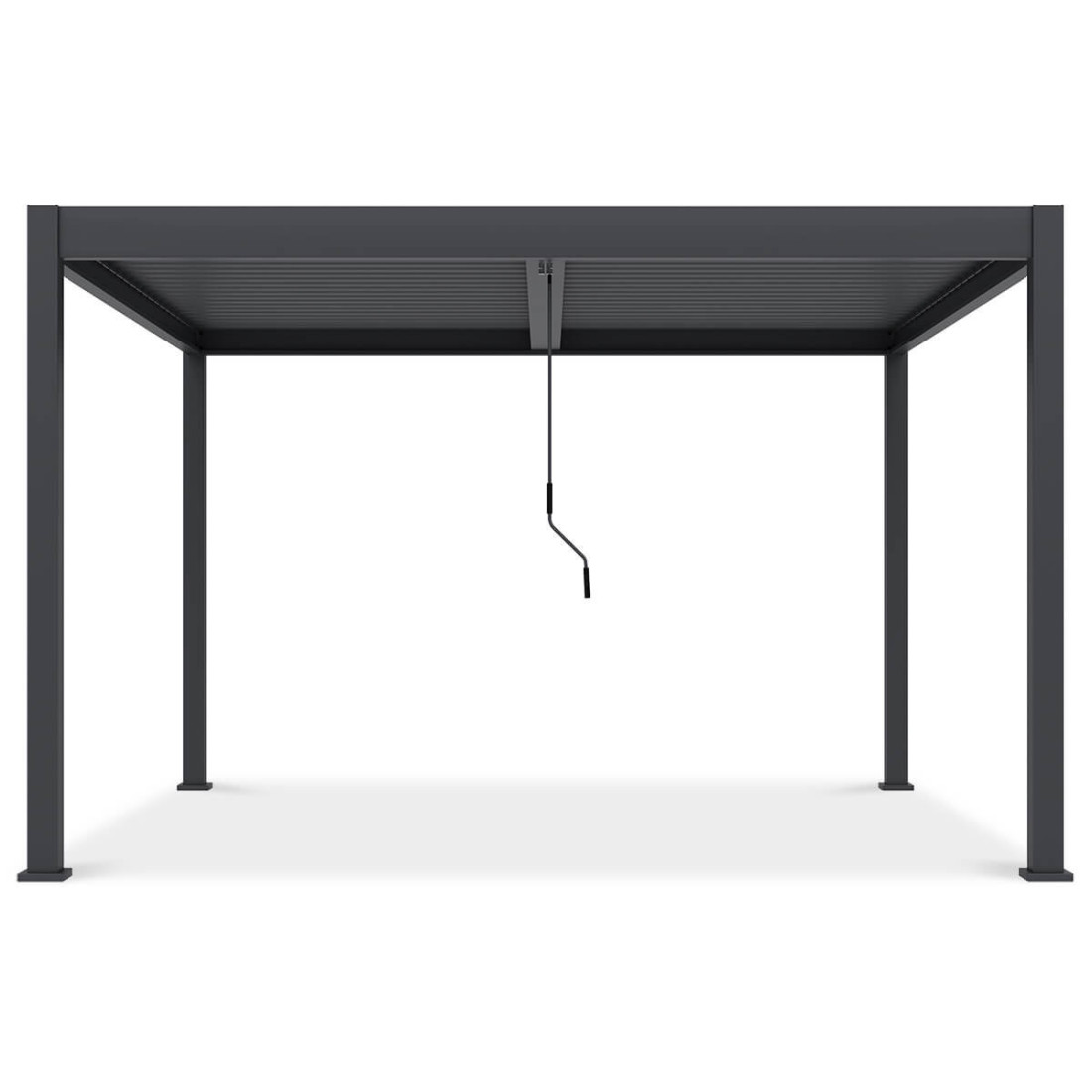 Widok z boku pergoli tarasowej ELEGANCE DUO 3.6x4 w kolorze antracytowym na białym tle.
