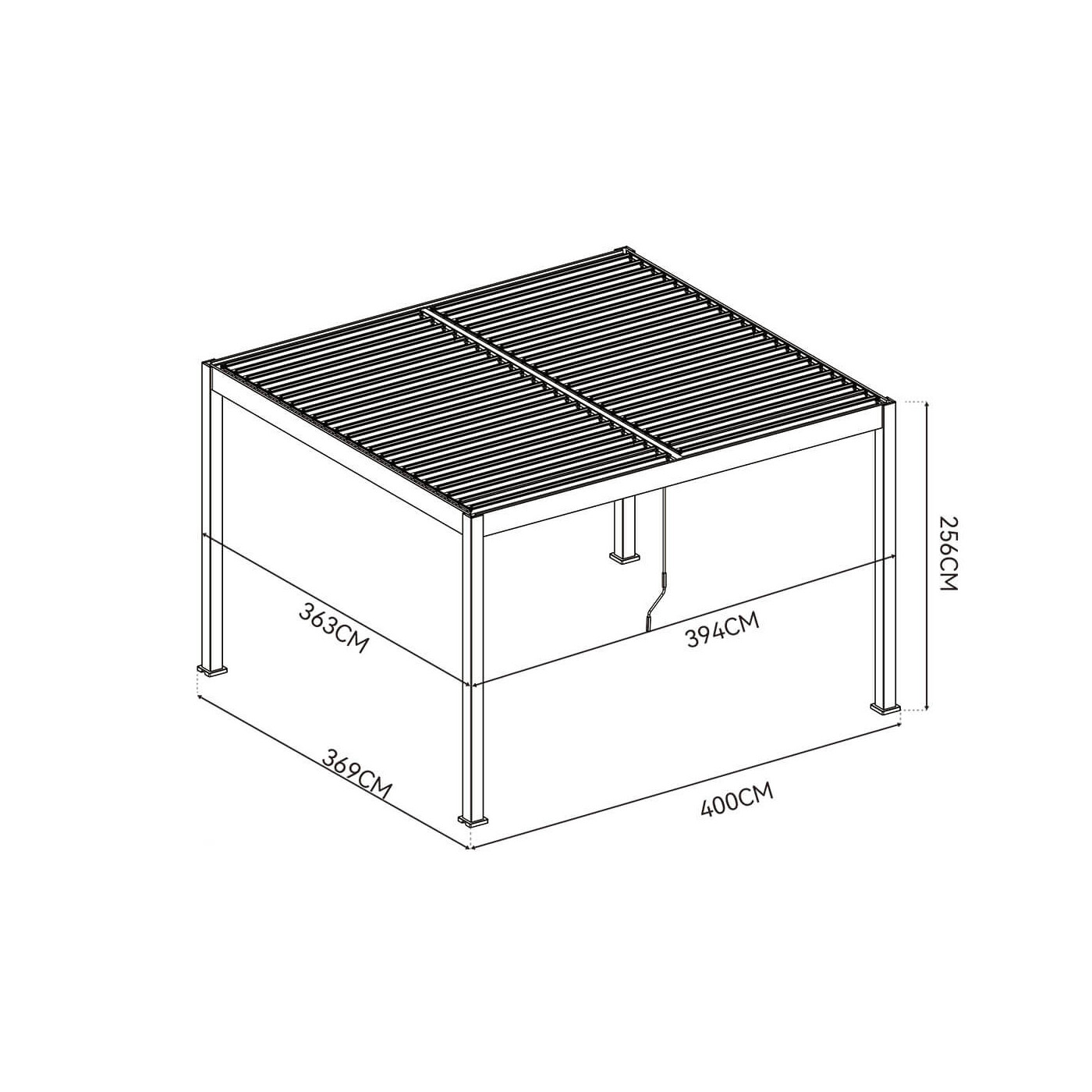 Tylny widok pergoli ELEGANCE DUO 3.6x4 w kolorze antracytowym na białym tle.