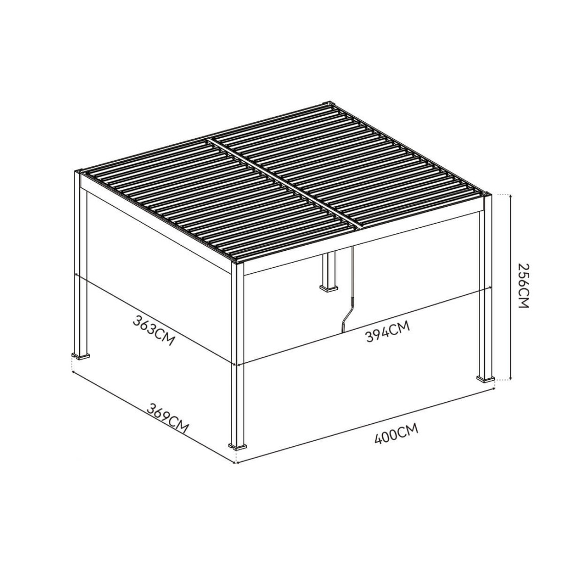 Tylny widok pergoli ELEGANCE DUO 3.6x4 w kolorze antracytowym na białym tle.