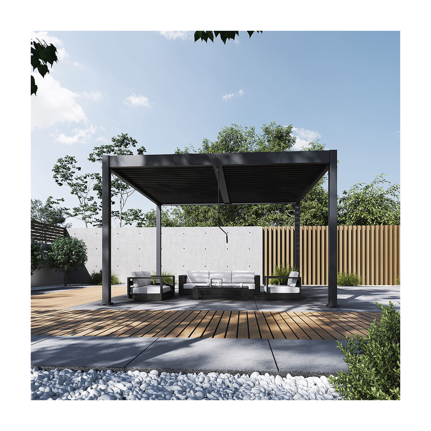 aranżacja pergoli gutroof w kolorze antracytowym