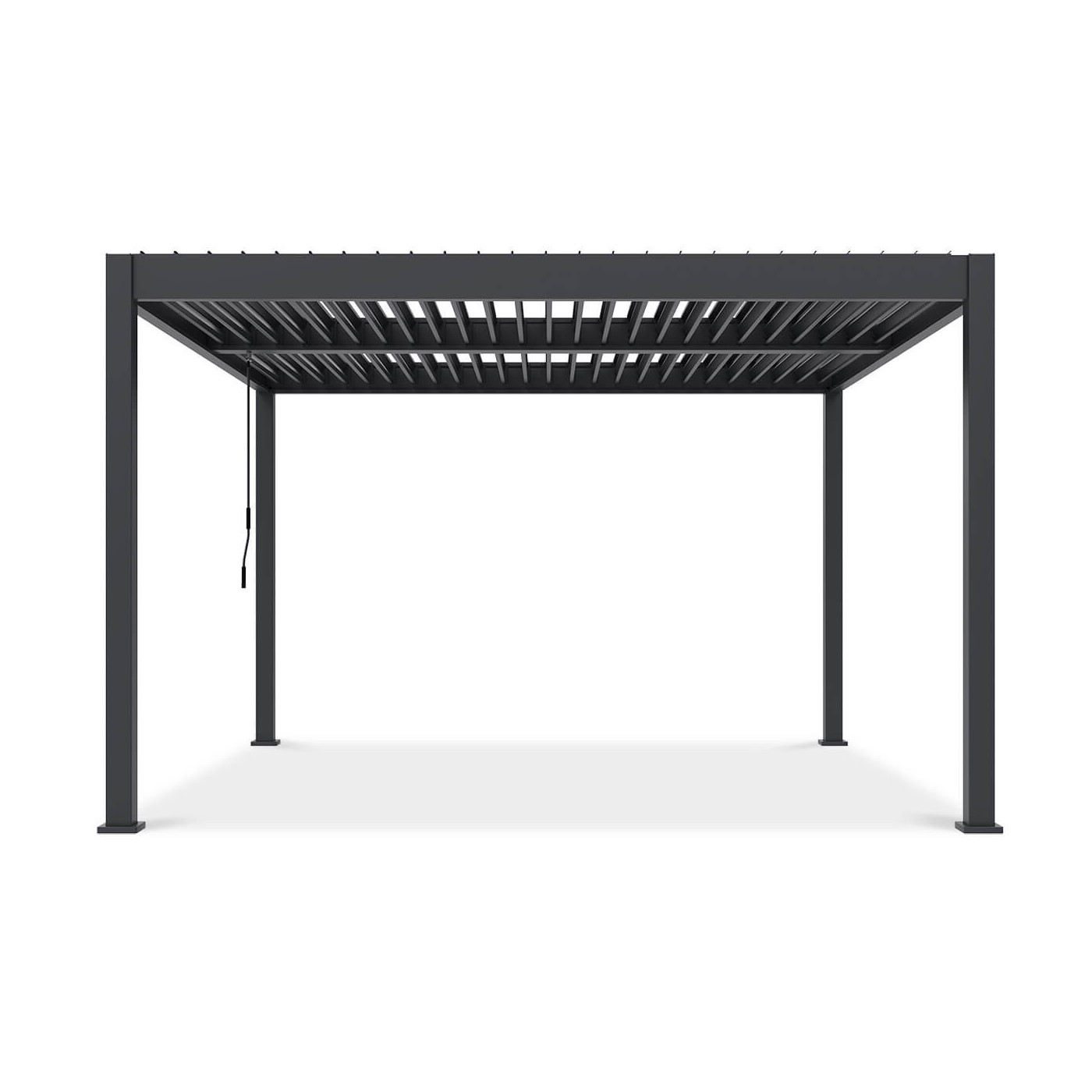 widok boczny pergoli tarasowej Elegance Duo 4x4 w aranżacji ogrodu