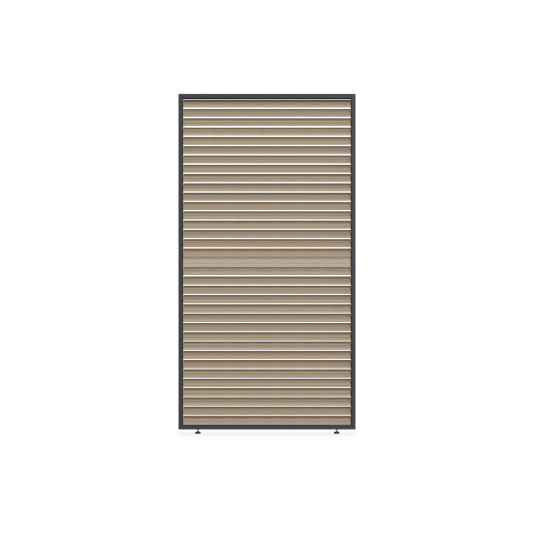 przód pojedynczego panelu żaluzjowego z możliwością regulacji w kolorze naturalnego drewna i czarną ramą