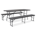 Zestaw CATERINGOWY stół 180cm + 2x ławka Graphite Wood - Focus Garden