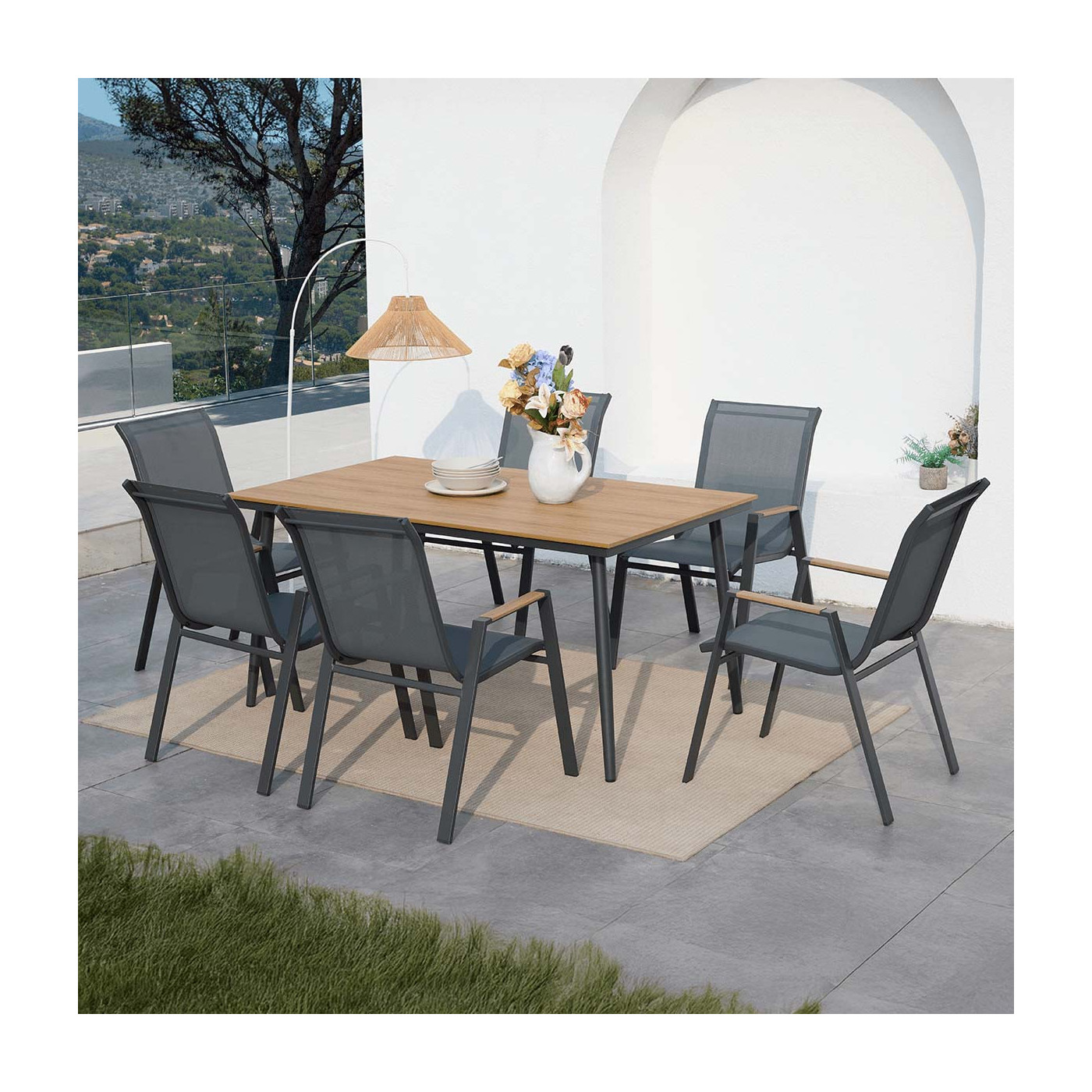 Zestaw mebli jadalnianych Nova Dining 6+1 Dark Grey