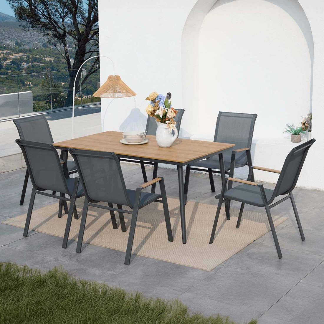 Zestaw mebli jadalnianych Nova Dining 6+1 Dark Grey