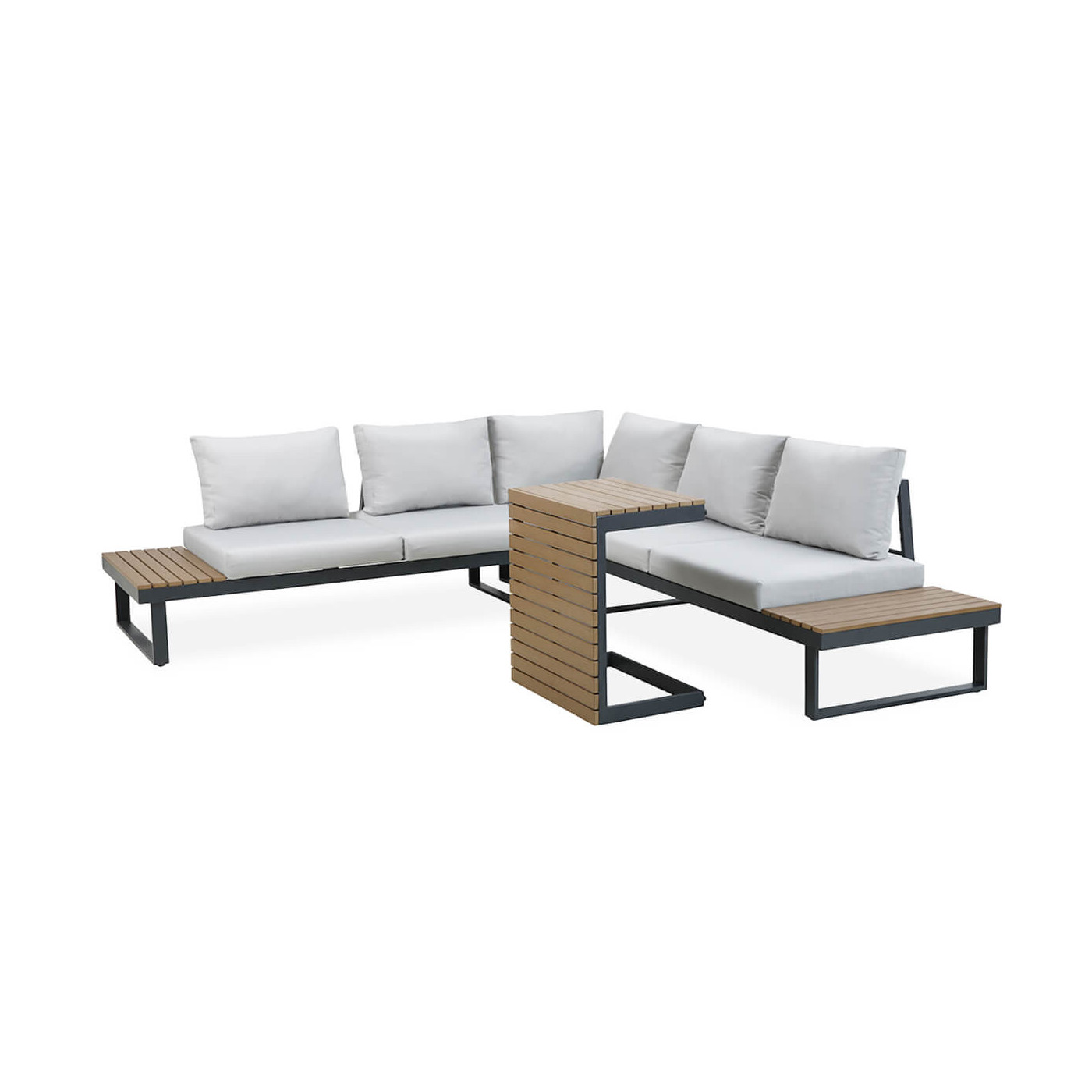 narożnik z aluminium pasadena z stolikiem kawowym ułożonym na boku