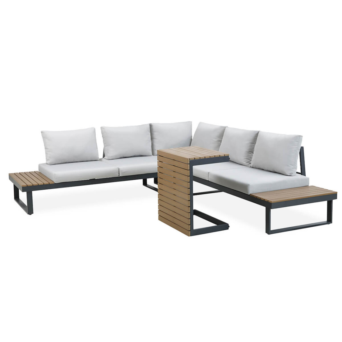 narożnik z aluminium pasadena z stolikiem kawowym ułożonym na boku