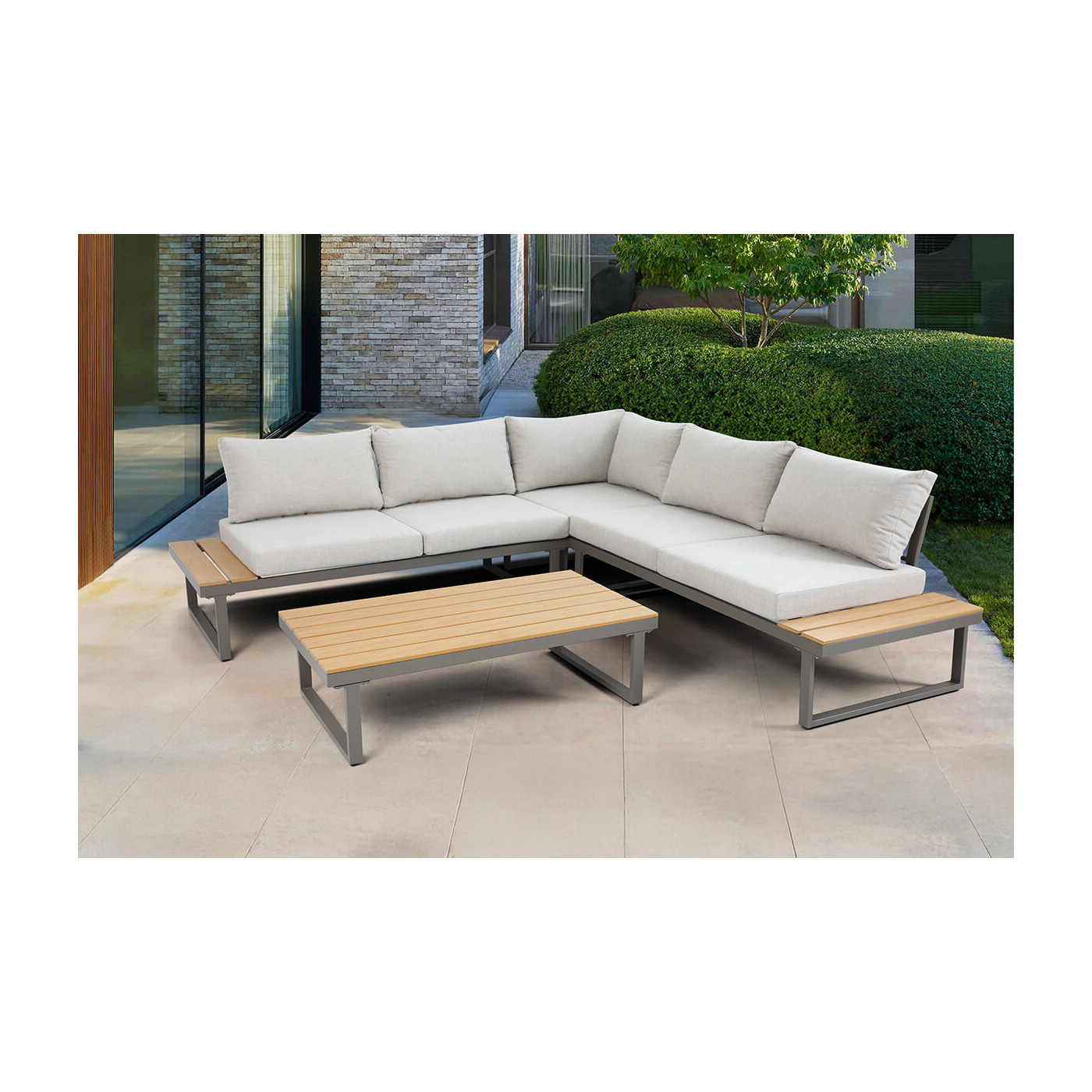 Aranżacja w ogrodzie zestawu narożnego emerson nature