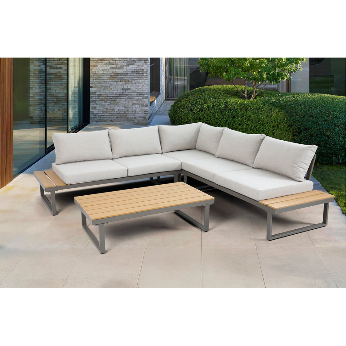 Aranżacja w ogrodzie zestawu narożnego emerson nature