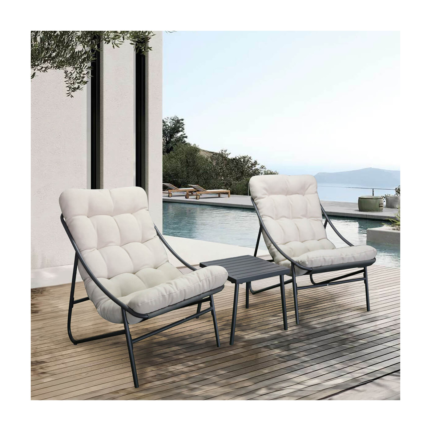 Wizualizacja mebli zewnętrznych Casper w naturalnym kolorze na tarasie