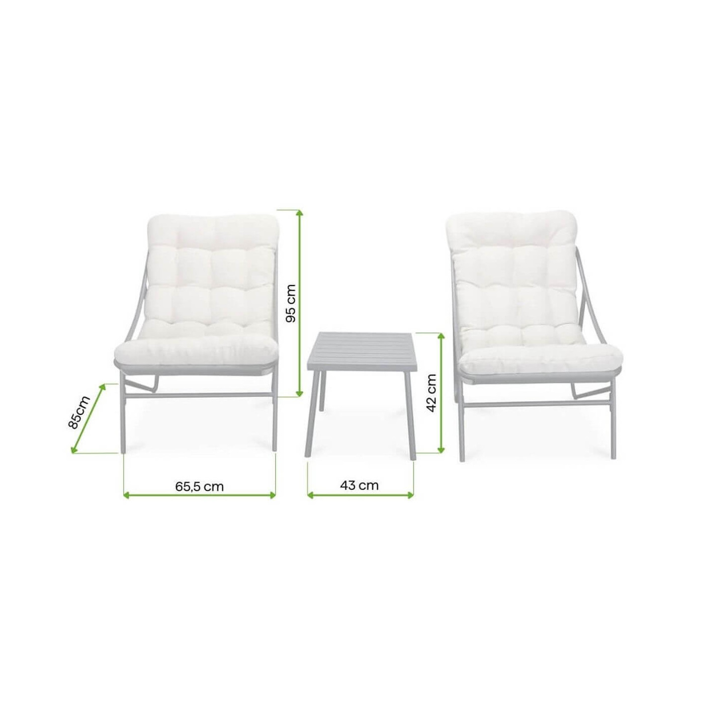 Rycina z wymiarami kompletu ogrodowego Casper Focus Garden