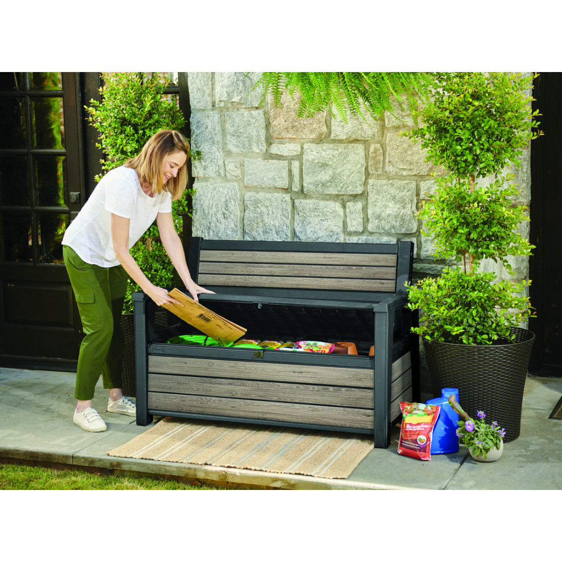 DECO GARDEN 227L BENCH/BOX ASHWOOD