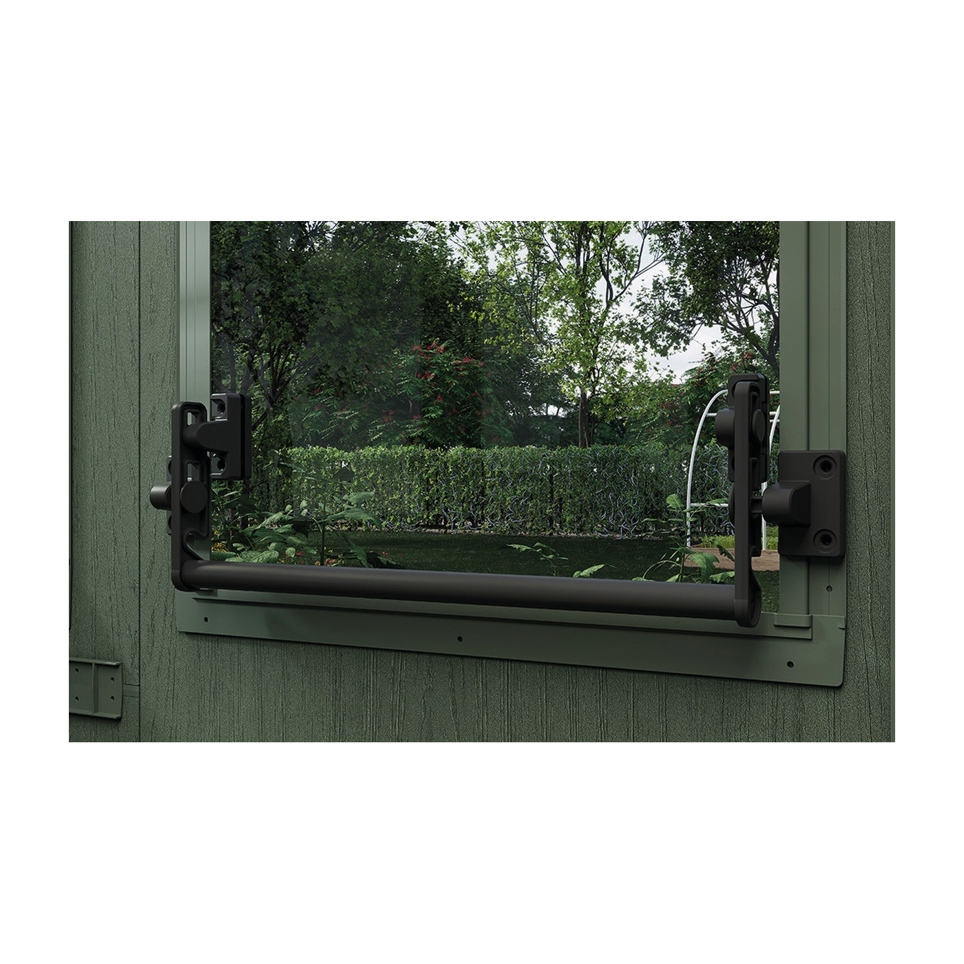 uchylne okno w domku narzędziowym potting shed