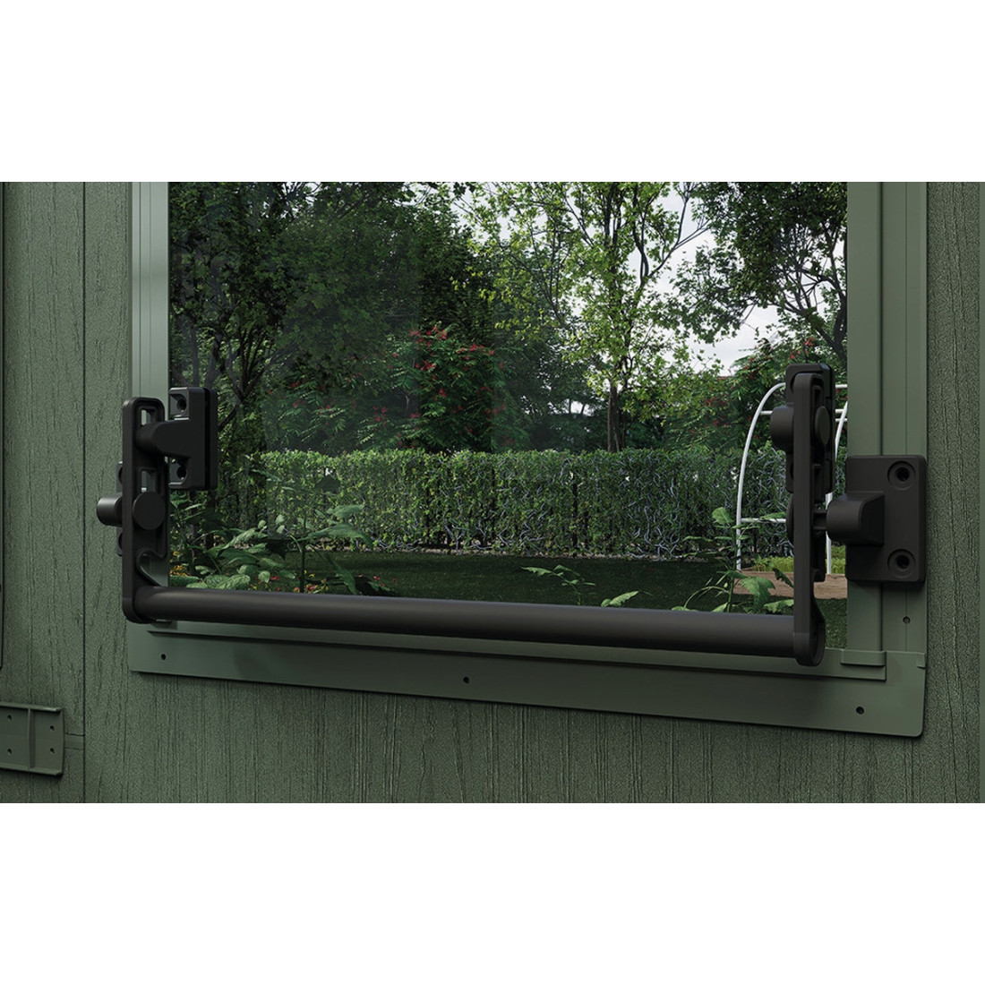 uchylne okno w domku narzędziowym potting shed