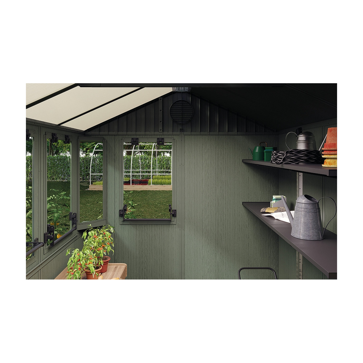 mini szklarnia w domku narzędziowym keter potting shed 6x8