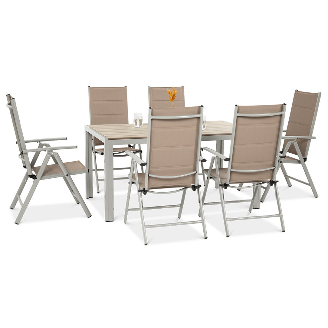 widok z boku zestawu ogrodowego sydney silver/taupe