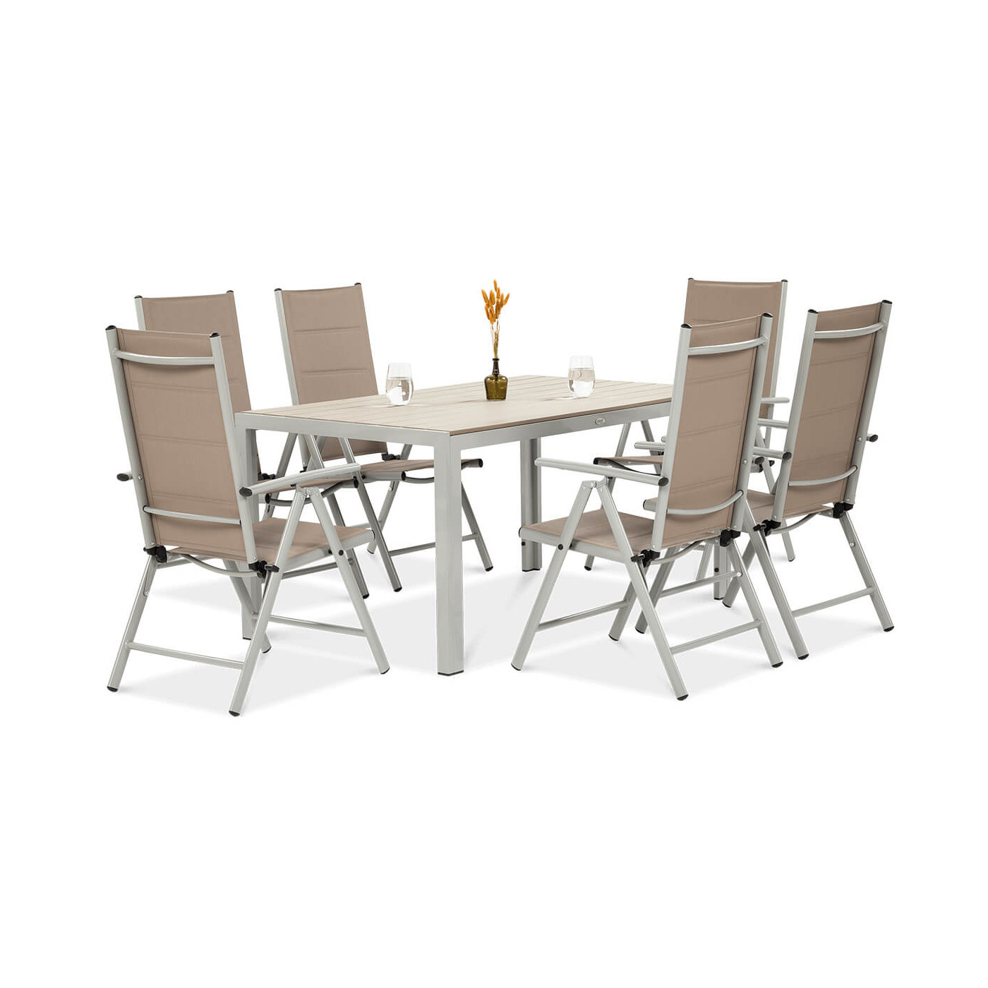 zestaw jadalniany do ogrodu na sześć osób - sydney w kolorze srebrnym i taupe