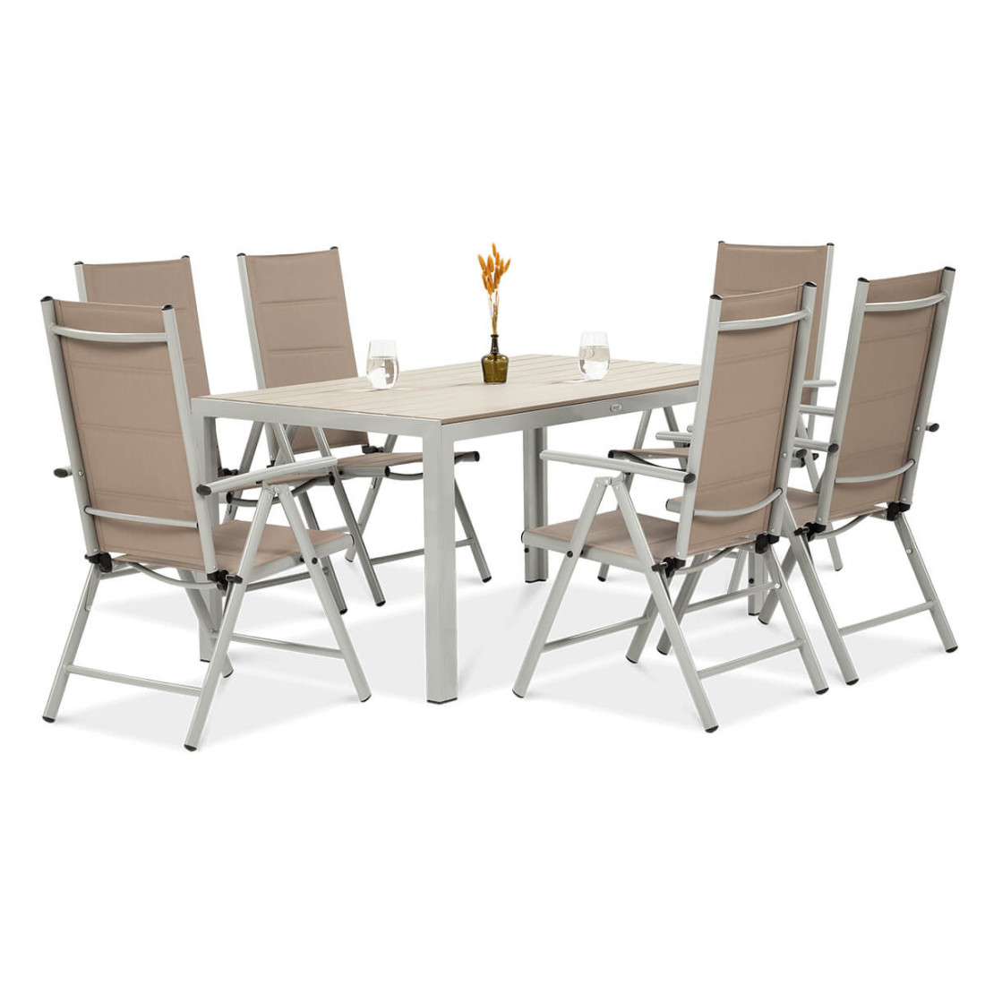 zestaw jadalniany do ogrodu na sześć osób - sydney w kolorze srebrnym i taupe