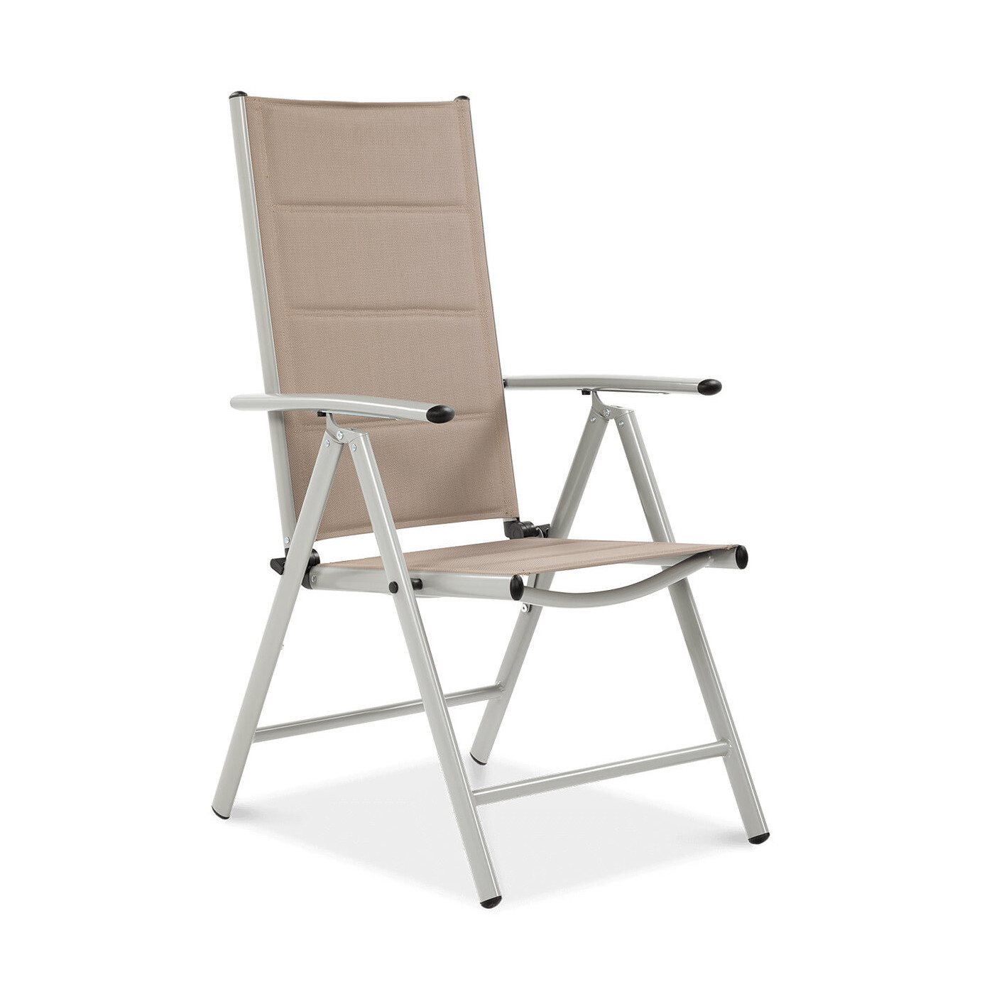 przód wygodnego krzesła w kolorach srebrnym i taupe