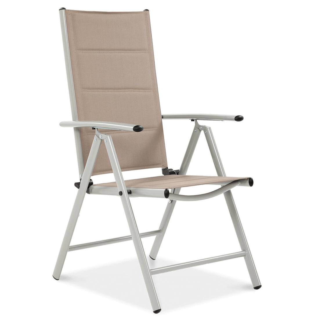 przód wygodnego krzesła w kolorach srebrnym i taupe