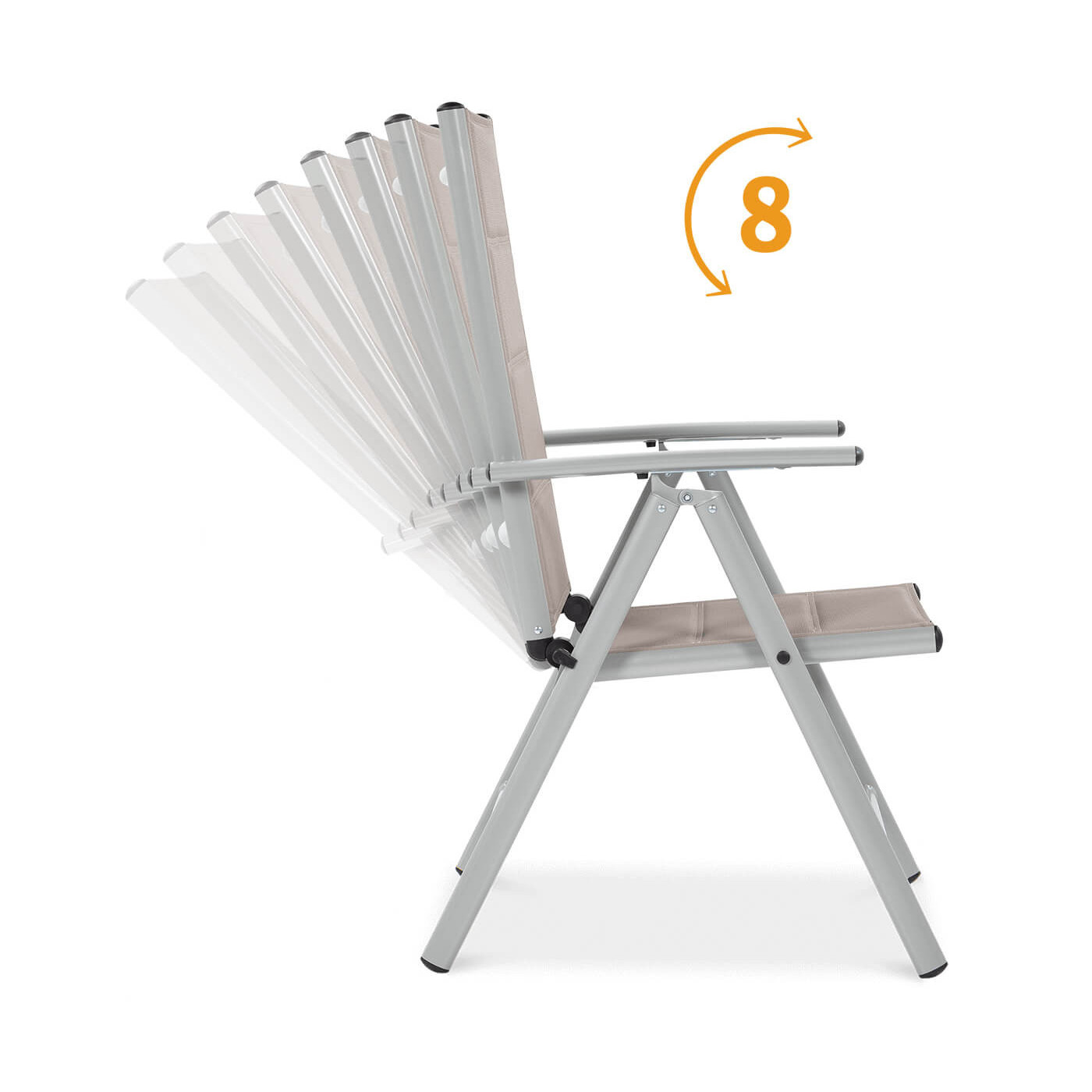 grafika przedstawiająca możliwość ośmiostopniowej regulacji oparcia w krześle z zestawu jadalnianego sydney