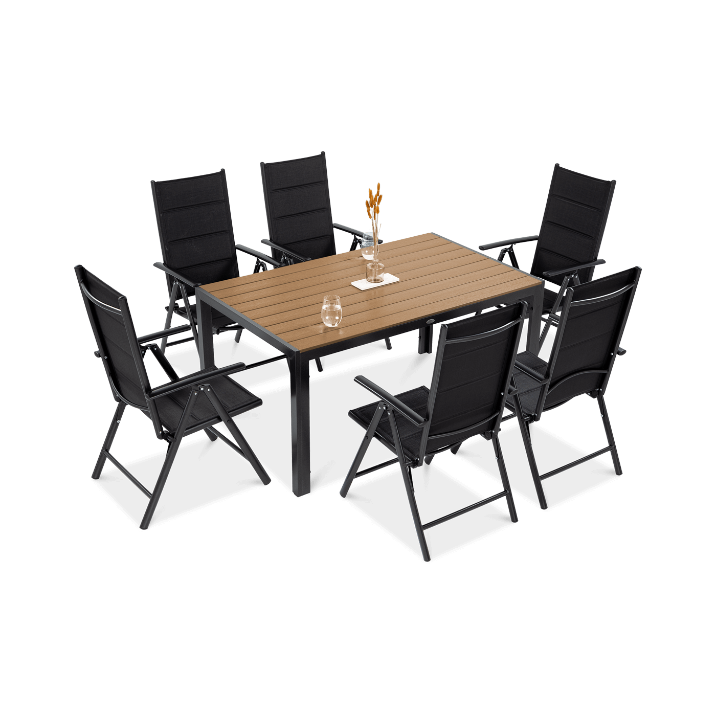 widok z góry na zestaw jadalnianych mebli do ogrodu sydney w kolorze dark grey / teak