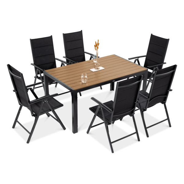 widok z góry na zestaw jadalnianych mebli do ogrodu sydney w kolorze dark grey / teak