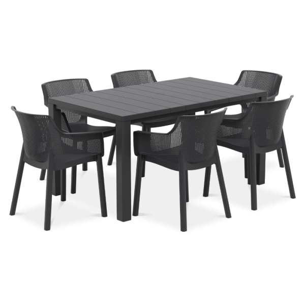 zestaw jadalniany na taras keter elisa/julie - sześć krzeseł i stół jadalniany, zestaw w kolorze czarnym
