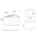 Wymiary domku narzędziowego STRONGHOLD SHED 10x11,5 szary - Keter