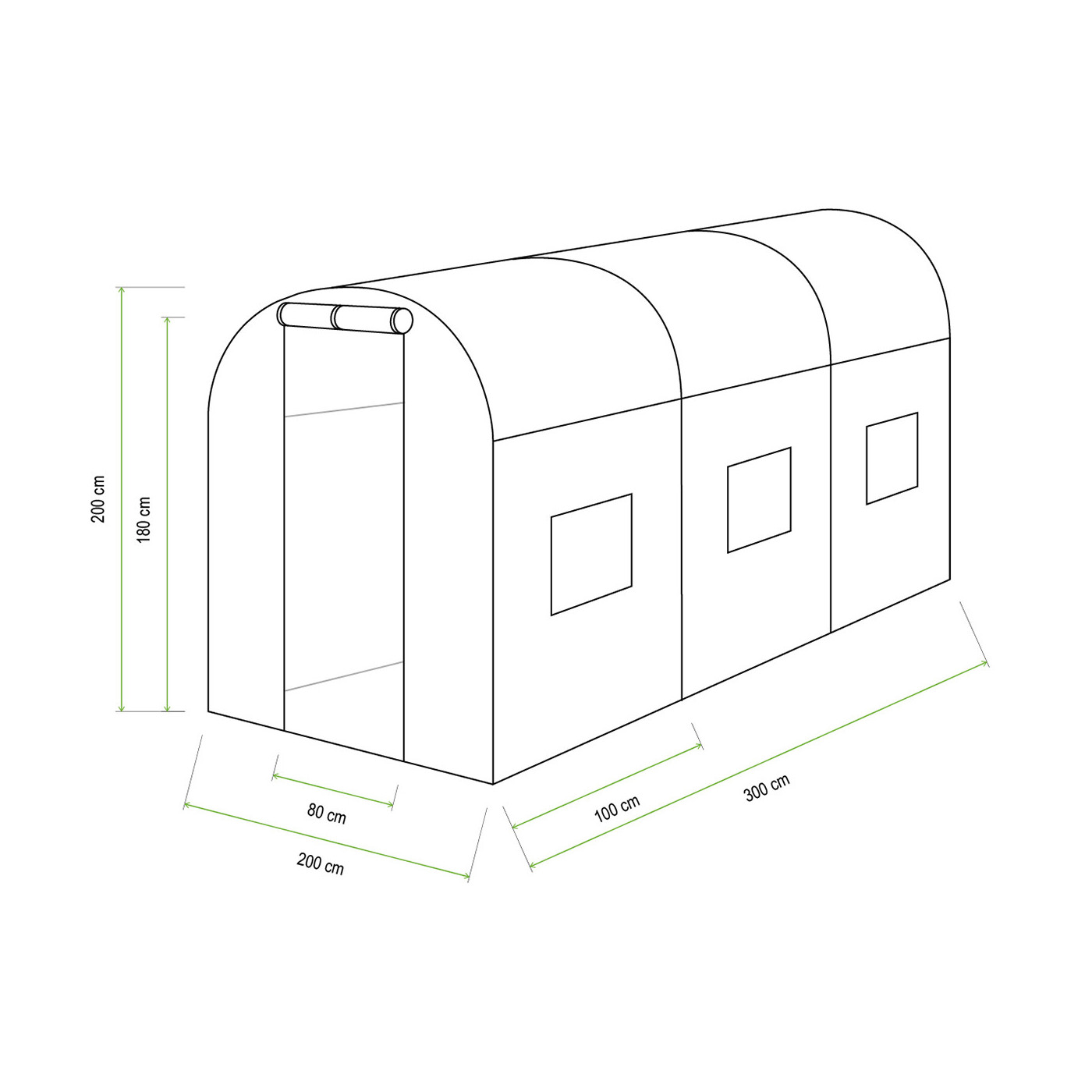 Wymiarowanie, dokładne wymiary tunel foliowy zielonego 6m2 marki Cultivo