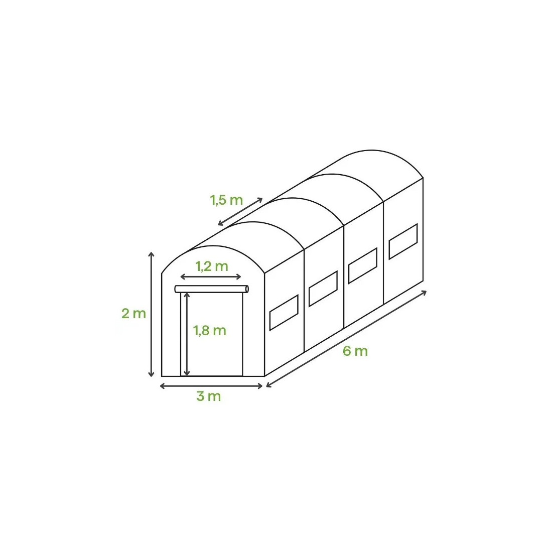Wymiary tunelu foliowego od Cultivo 3x6x2 18m2