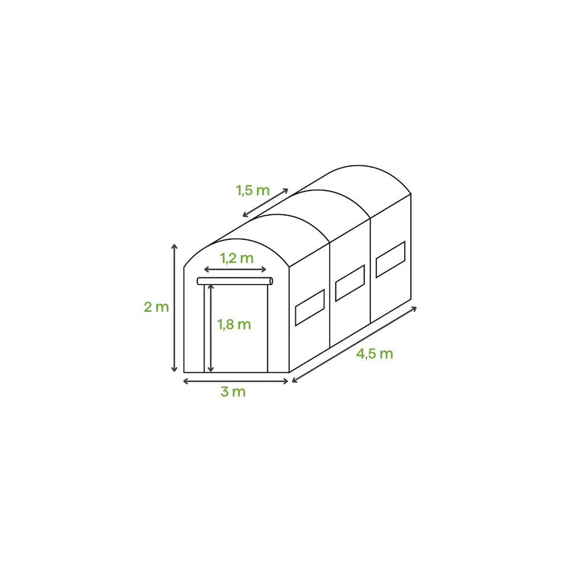 Wymiary tunelu foliowego od Cultivo 13,5m2 3x4,5,2