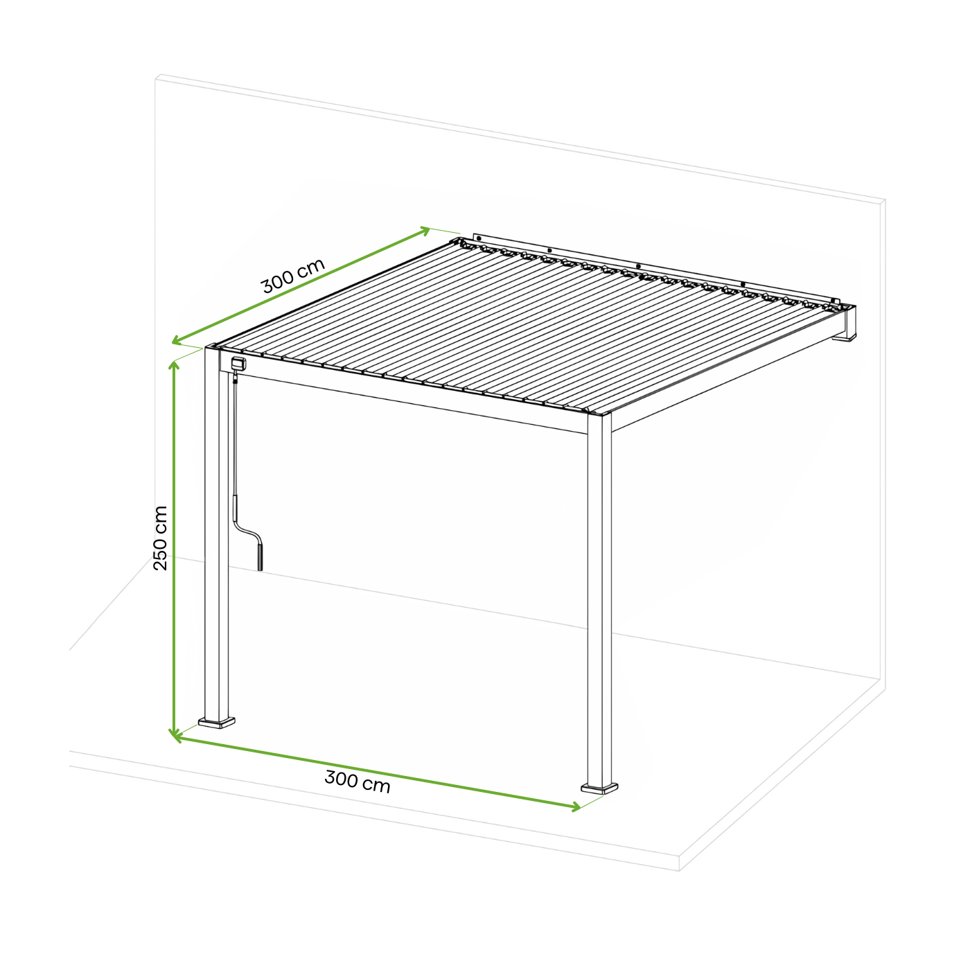 Wymiarowanie pergoli tarasowe Premium Wall 3x3 White Gutroof
