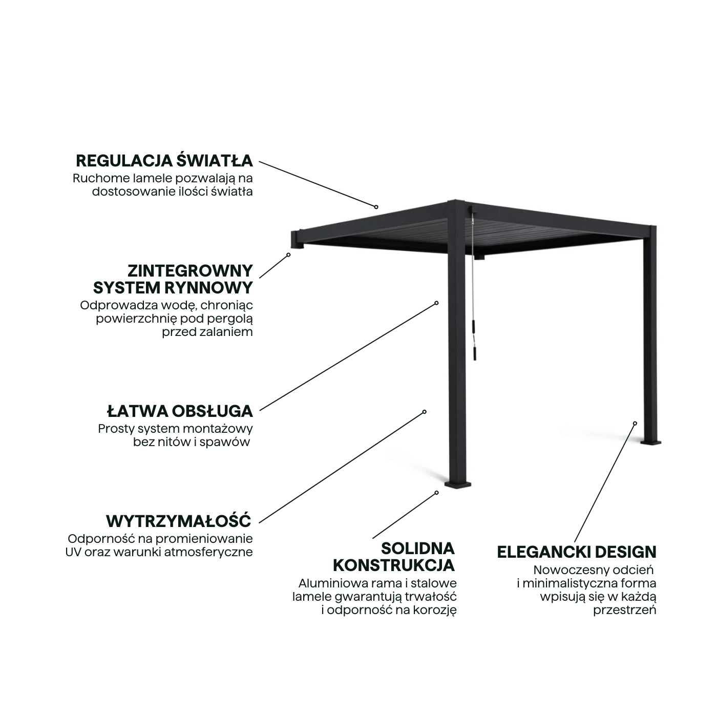 Najważniejsze cechy pergoli ścienna ogrodowa na taras Premium Wall 3x4 Anthracite Gutroof