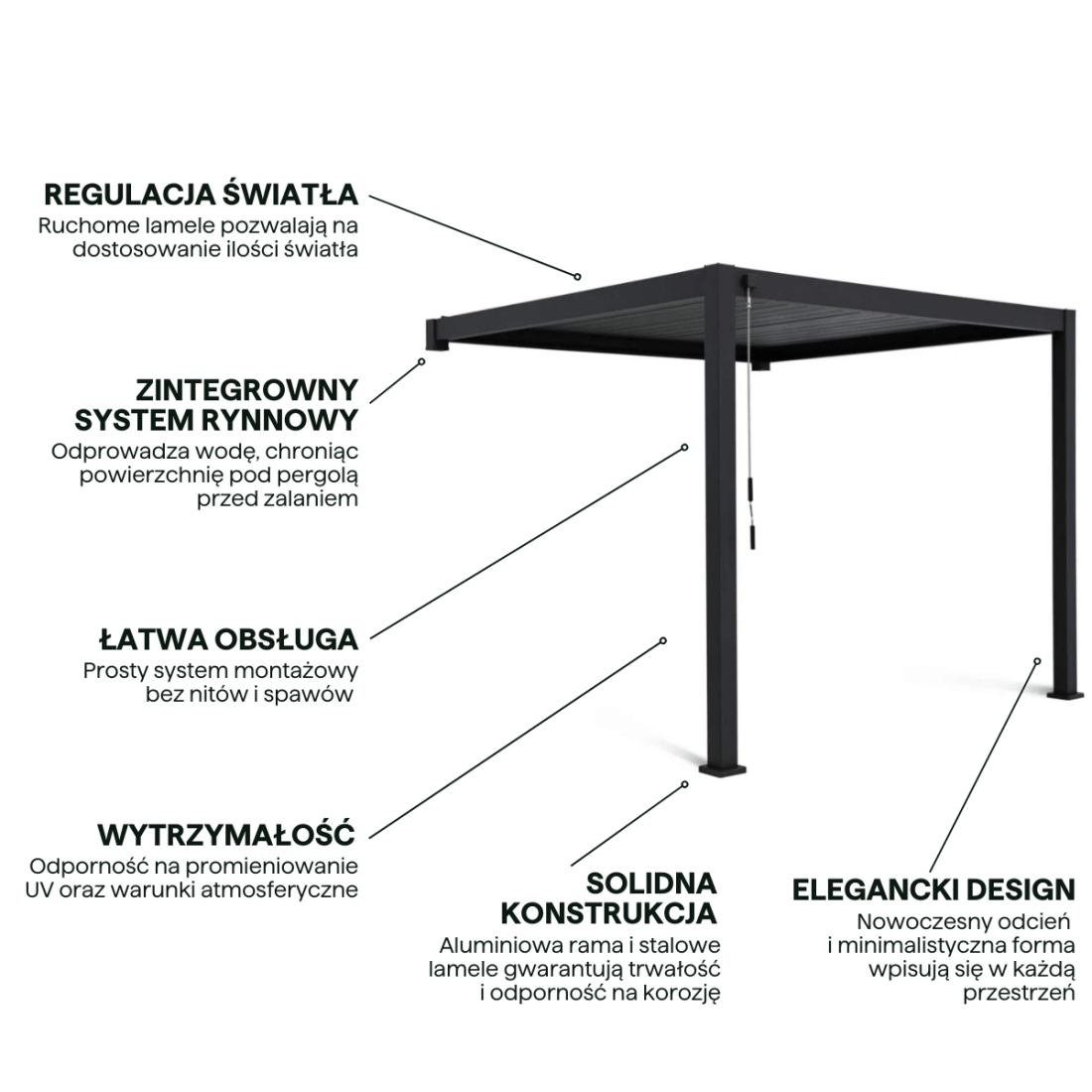 Najważniejsze cechy pergoli ścienna ogrodowa na taras Premium Wall 3x4 Anthracite Gutroof