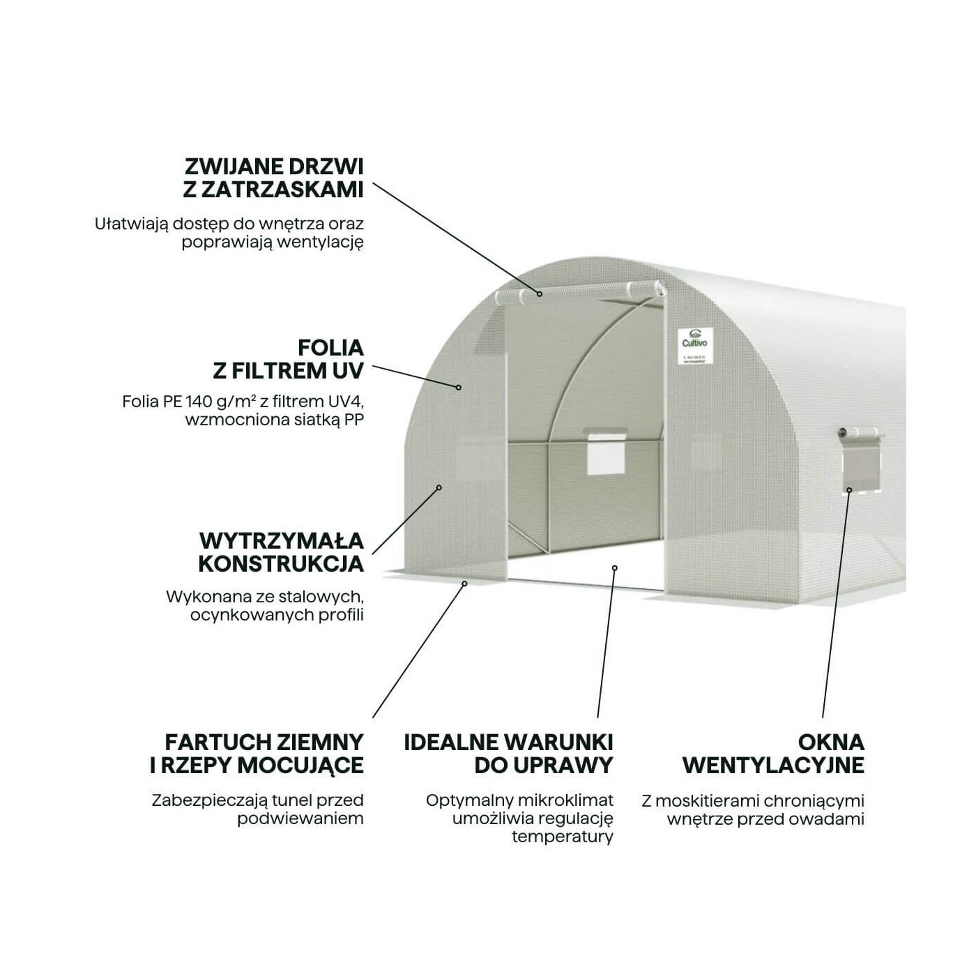 Tunel foliowy ogrodniczy 3x4,5 m, bialy