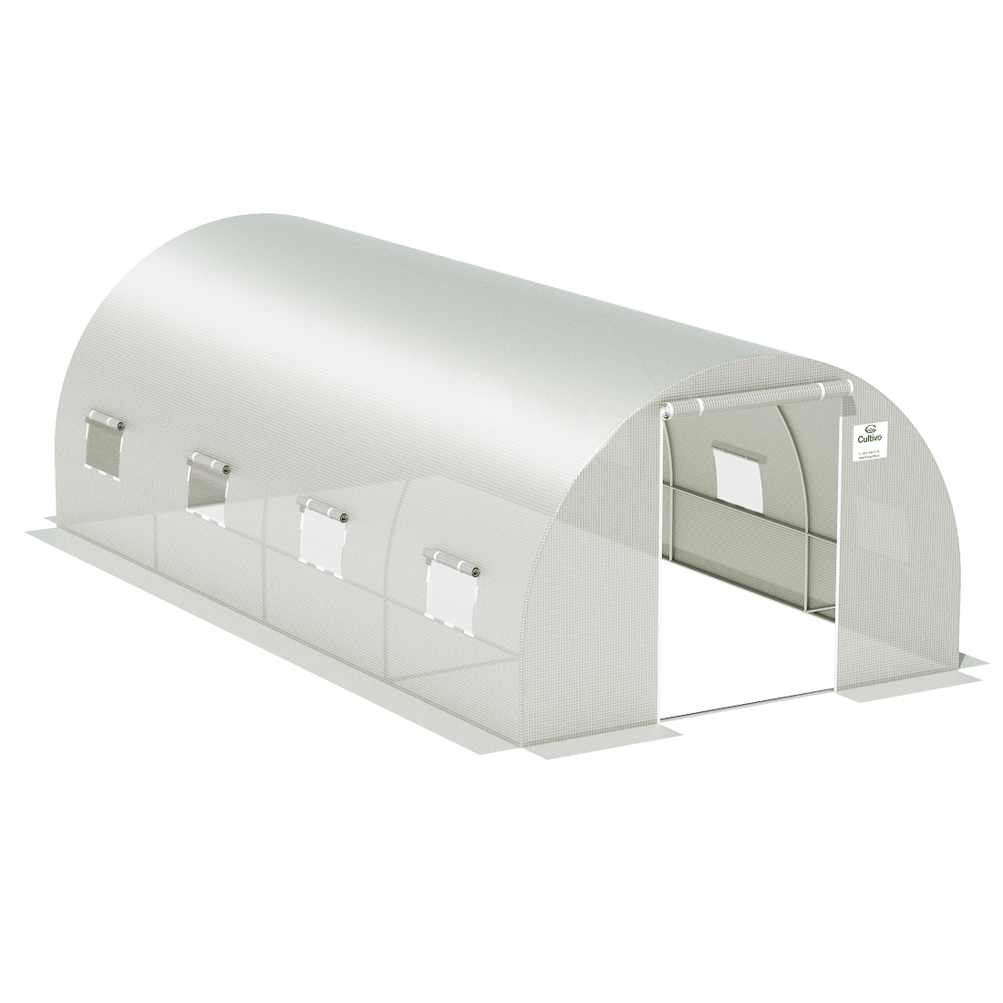Ujęcie z lotu ptaka na tunel foliowy w kolorze białym od Cultivo