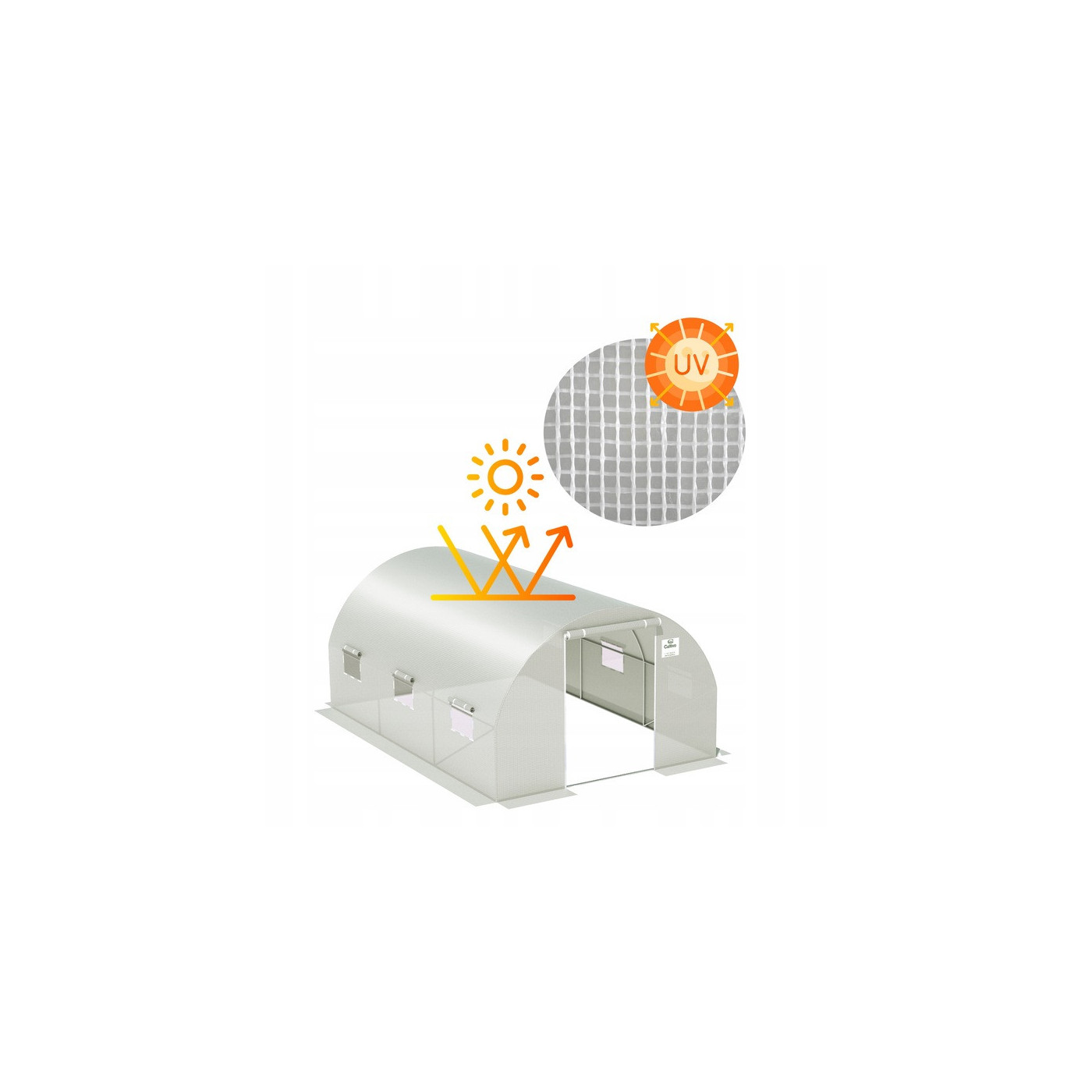 Grafika z informacją Dotyczącą ochroną przed promieniowaniem UV w tunelu foliowym 6m2 od Cultivo