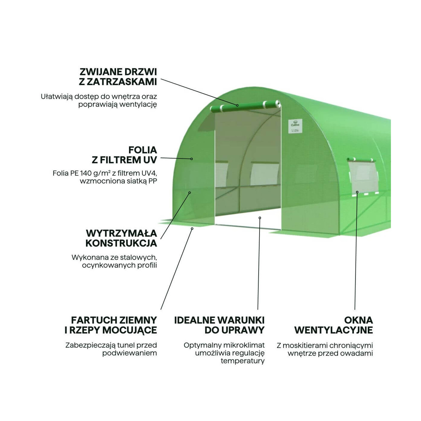 Przednie ujęcie tunelu foliowego Cultivo 24m2