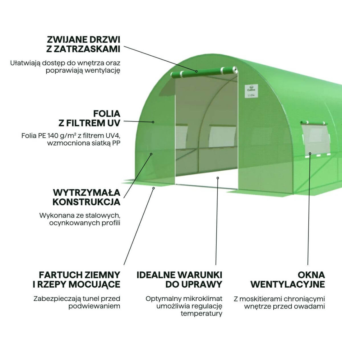 Przednie ujęcie tunelu foliowego Cultivo 24m2