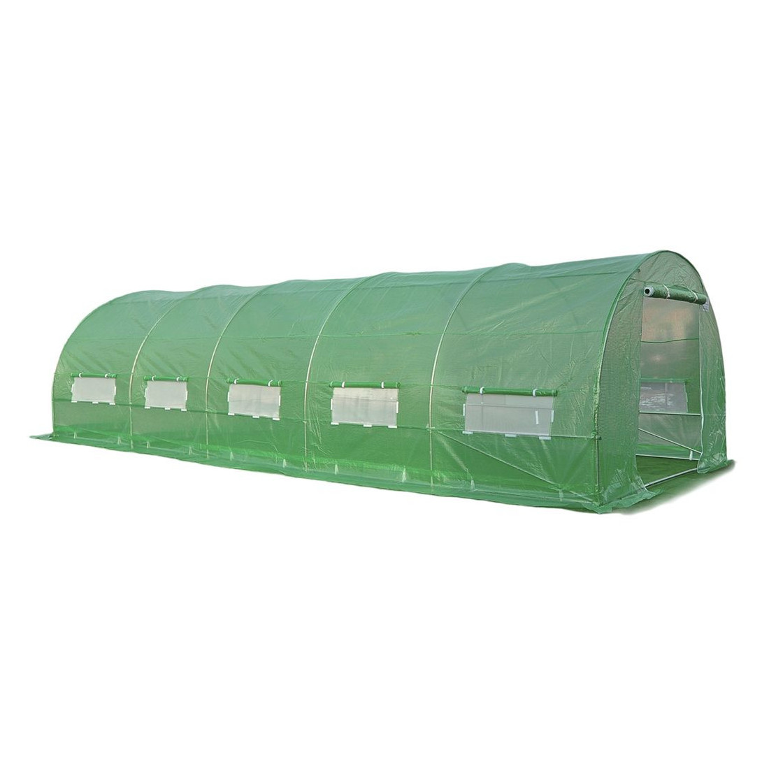 Ujęcie z lotu ptaka na tunel foliowy w kolorze zielonym od Cultivo