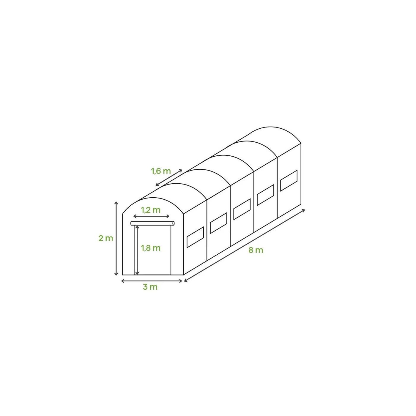 Tunel z podwójnymi drzwiami 3x8x2 (24m2) - Klasyczny biały