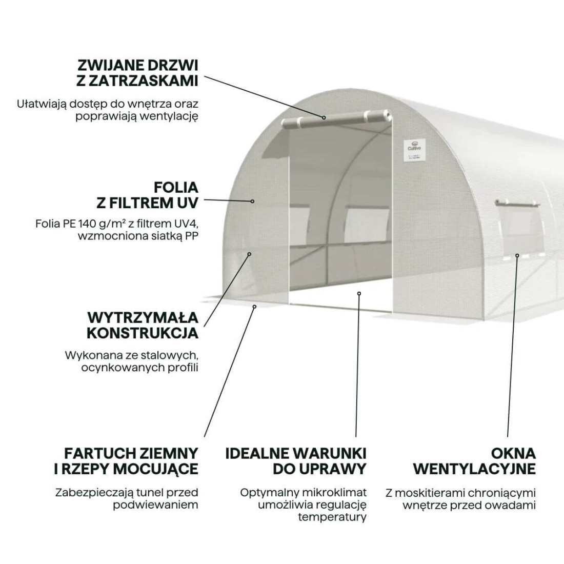 Tunel z podwójnymi drzwiami 3x8x2 (24m2) - Klasyczny biały
